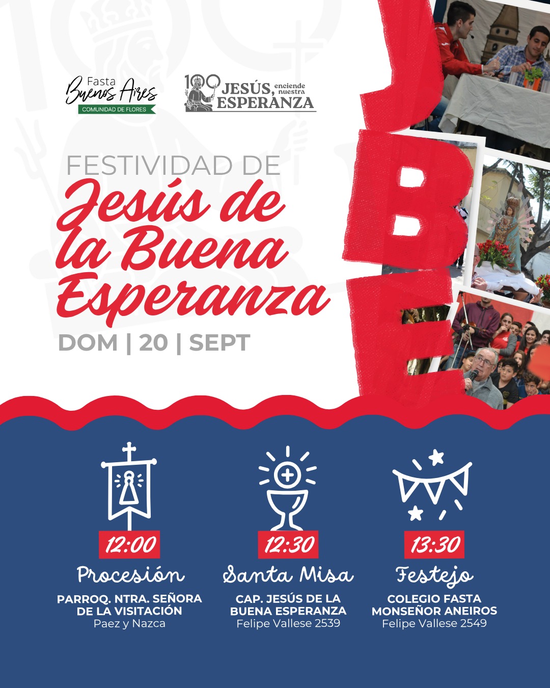 Flyer de la Festividad de Jesús de la Buena Esperanza: procesión, Santa Misa y festejo el domingo 20 de septiembre